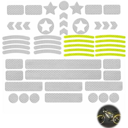 42 heijastavan tarran pakkaus, heijastavat turvatarrat koristeeksi yönäkyvyyteen, itseliimautuvat heijastinnauhat kypärään/polkupyörään/autoon/