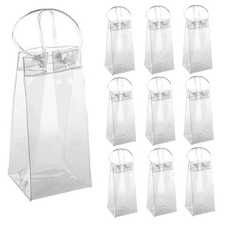 Pakke med 10 Vin Kjølepose Ispose Transparent PVC Bærbar Vin Flaske Kjølepose Champagne Ispose med Håndtak (FMY)