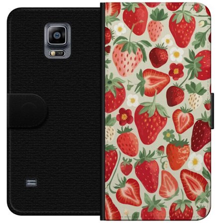 Kompatibel Tegnebogsetui til Samsung Galaxy Note 4 Dekorativt mønster med røde jordbær, grønne blade og små blomster