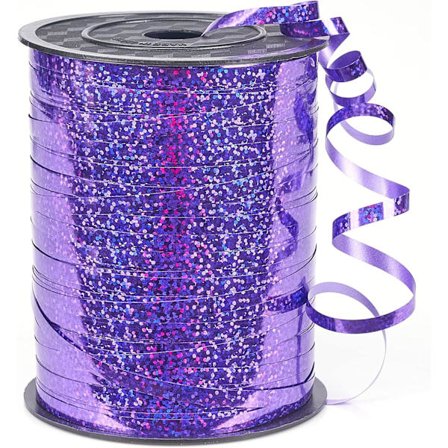 Lila, 1/5" x 400m Krullhantverk, Iriserende Kruset, Skinnende Metallisk Gaveindpakningsbånd til Ballonsnor, Hår, Floristblomster (1