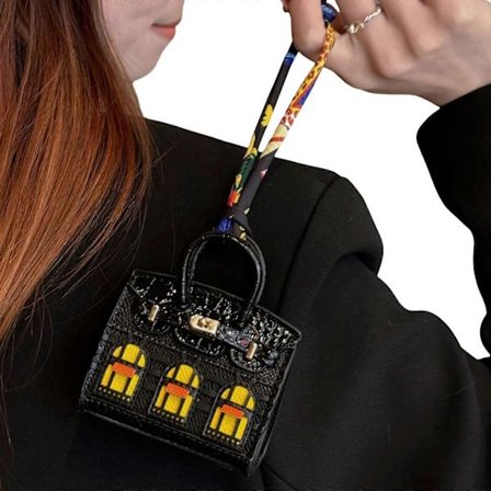 Stilren Myntbörs Nyckelring i Mikrofiber Handgjord Nyckelring Litet Hus Väskformade Tillbehör för Urbana Män och Kvinnor Svart-FA-