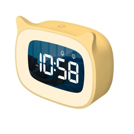 Barnevekkerklokke med dimbart nattlys, søt digital klokke med katteører for gutter og jenter, 5-minutters vekkerklokke, W