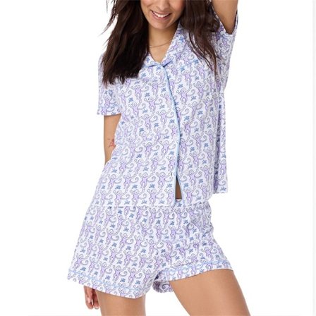 Dame Pyjamas Sett Trendy 2-delt Knapp-ned Pyjamas med Ape & Kanin Shorts Y2k Roller Dupes Kanin Preppy Loungewear Pjs Lilla