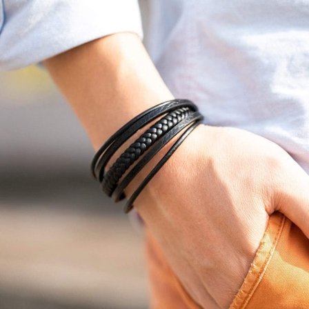 Herrearmbånd Armbånd i ægte læder flettet med magnetisk lås