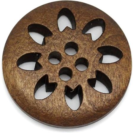 50 st träknappar sy snöflinga snidad 4 hål brun 25 mm diameter