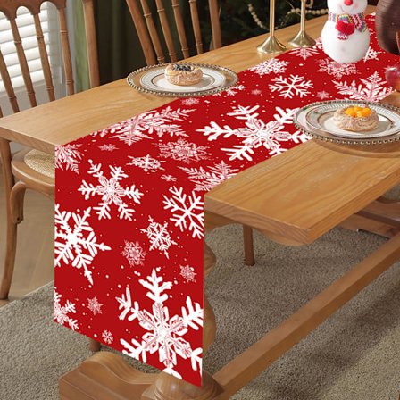 Jule Halloween Bordløper, Kjærlighetshjerte Bordløper, Vaskbar Lang Duk Sesongkjøkkenbord (Snøflak)