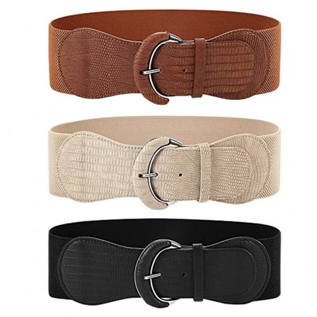 3-delt kvinners kjole bredt belte elastisk belte kvinners kjole frakk dekorativt belte - brunt, aprikos, svart