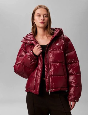 Calvin Klein Jeans Shine Puffer Jacket - Burgundy - XXS