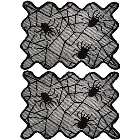 2 stk. Edderkoppenet Dækkeservietter Sort Blonde Dækkeserviet Skrivebordsunderlag til Fest Køkken Spisebord Dekoration