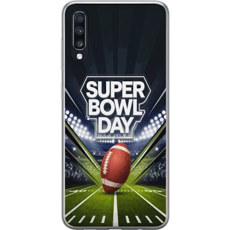 Yhteensopiva Puhelinkuori Samsung Galaxy A70 Super Bowl Day juliste, jossa amerikkalainen jalkapallo valaistuksella varustetulla areenalla dramaattise
