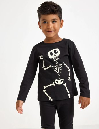 Lindex Top Ls Skeleton Glow In The Da - Black - 104