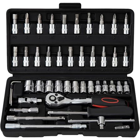 46 st Cr-V Spärrnyckel- och hylsnyckelsats, 1/4" Spärrnyckelsats, Krompläterad och spegelpolerad, Idealisk för reparation