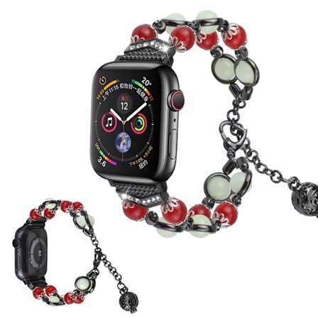 Luminous bead rostfritt stål klockarmband för Apple Watch Series 6 / 5 44mm - röd / svart