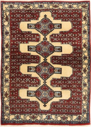 Hand Knotted Persian Senneh Rug 105X144 Beige/Red