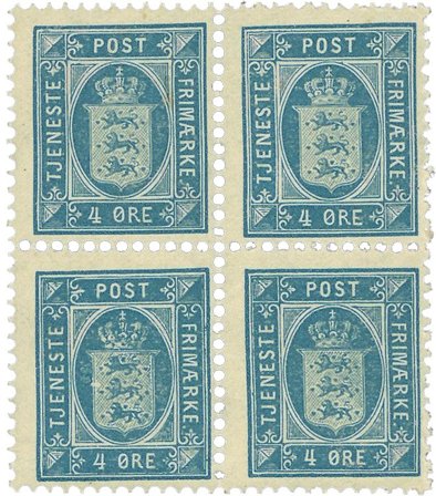 Danmark 1879 - Tjenestemærke AFA 5C - 4-blok - Postfrisk