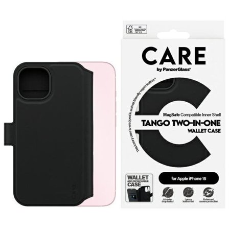 CARE by PanzerGlass Feature Tango 2in1 Wallet MagSafe-etui for iPhone 15 - Svart