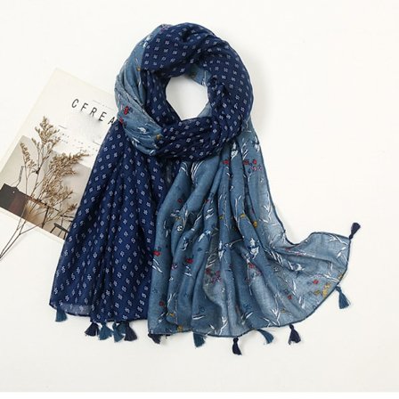 #Blå blommig halsduk, 180-88cm#