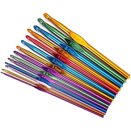 14x Aluminium Virknålar Set Stickningsnålar Vävverktyg Set, 2.0mm / 2.5mm