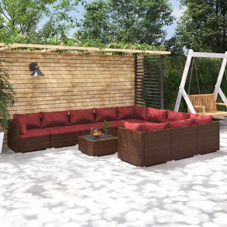Vidaxl Loungegrupp För Trädgården Med Dynor 11delar Konstrotting Brun