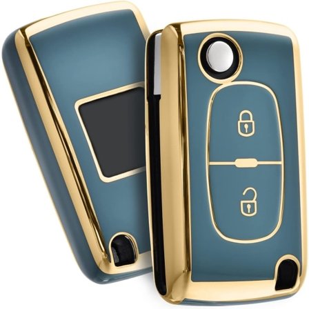 Bilnøgleetui, Cover til Peugeot 207 307 308 407 408 3008 5008 Citroen C2 C3 C4 C5 C6 C8 Etui med 2 Knapper Tilbehør (Golden Edge Grey)
