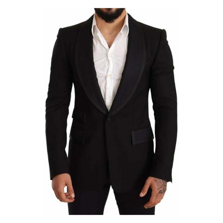 Dolce & Gabbana DG Black Slim Fit Wool Logo Frakke Blazer Sort, Herre