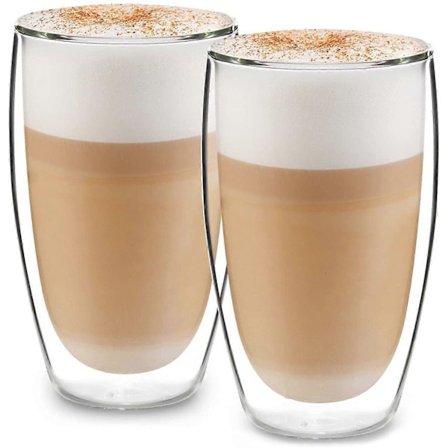 Latte Macchiato Glas (450ml) - Dubbelväggiga glas av borosilikatglas - Diskmaskinssäkra teglas - Högkvalitativa termoglas (Fww)