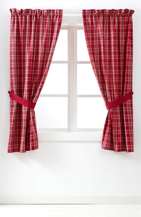 Cellbes of Sweden - Ternede julegardiner X-mas check 2-pack i rød i størrelse 90 x 220 cm