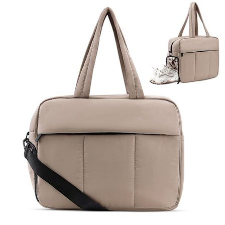 Reise Duffel Bag, Quilted Nylon Luggage Gym Bags Puffer Tote Bag for Women Vanntett Håndbagasje med Skoskuff Overnatting Bag