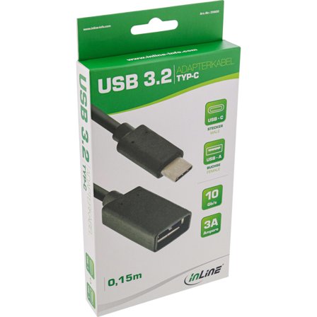 INLINE USB 3.1 OTG Adapter Cable, Type C male to A female, black, 0,15m