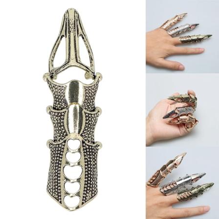 Punk Armor Knuckle Finger Ring Vintage Bøybar Gothic Nail Smykke for Kvinner Menn Halloween Cosplay Tilbehør Bronse