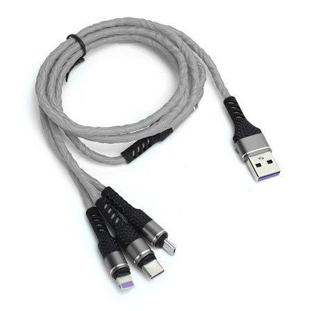 3 i 1 USB Multi Oplader Hurtig Opladningskabel til IOS Type C Micro USB Porte Grå