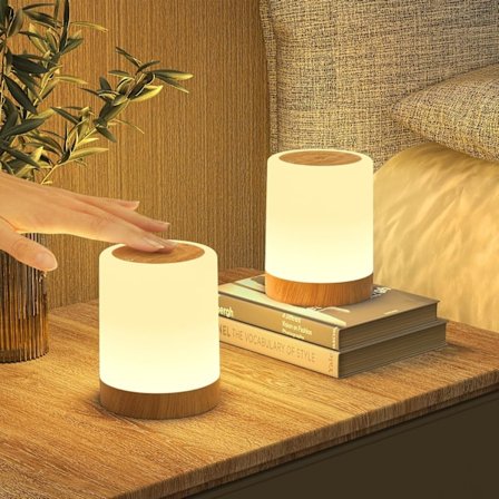 Natlamper Sæt med 2, LED Dæmpbare Touch Sengelamper med Farveskift, Genopladeligt Batteri med Timer Hukommelse til Soveværelse [Energiklasse E]