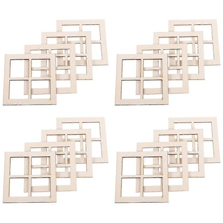 16 st Fönster Skala Träfönsterram Möbler Miniatyrfönsterramar kompatibla med Dockhus Möbeltillbehör