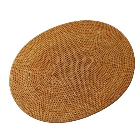 Rattan bordbrikke oval rund bordmatte sklisikker varmebestandig bordbrikke naturlig flerbruks