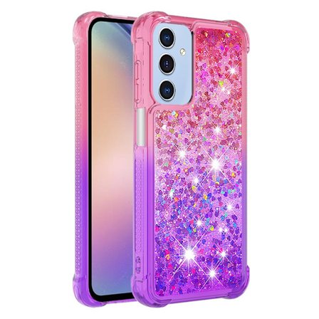 SKALO Samsung A15 5G Kvicksand Glitter Hjerter TPU Cover - Pink-Lilla