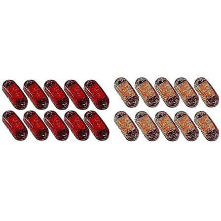 20 stk LED 2,5 tommer 2 dioder lys ovale positionslys trailer lastbil sidemarkeringslys gul & rød -ayane
