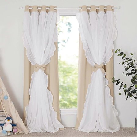 Gardiner Barn Dubbla Gardiner Veckade Skira Överdrag Mörkläggande Vackra Chic Prinsessa, 132.08 X 213.36 Cm, Biscotti Beige, 2 Delar