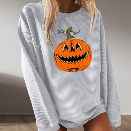 Kvinnor Halloween Tröja Pumpkin Prineed Casual Lösa Toppar