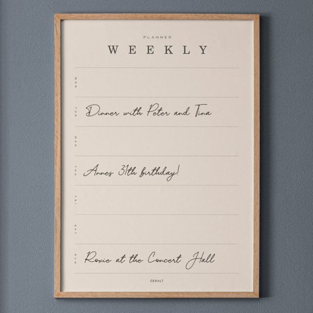 Plakat med Weekly Planner i 50x70 fra Gehalt — Stilren ugeplan