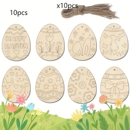 20 stk. påske træ assorterede farvede æggeformer, tomme træ ornamenter, ægformede tomme træstykker, inkluderer 10 træ [DB]