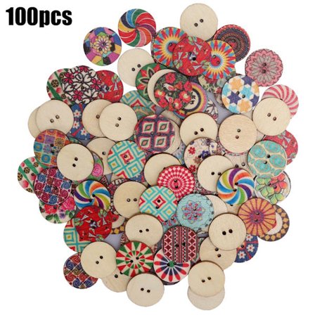 100 stk Vintage Farge Maleri Trykk Runde Sytre Knapper i Tre 25mm Klær Dekorasjon