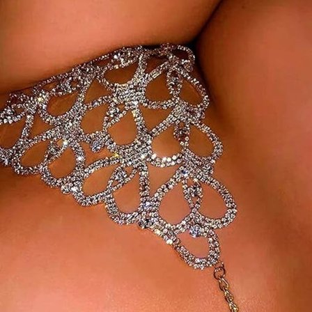 Boho Silver Rhinestone Underwear Chain Sparkling Love Crystal Bikini Panties Body Chains Night Club Jewelry Accessories för kvinnor och flickor
