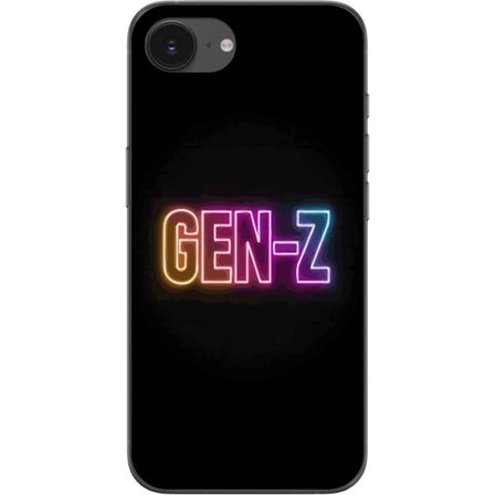 Kompatibelt Mobildeksel til Apple Apple iPhone 16e Neontext Gen Z i fargerikt lys mot mørk bakgrunn i moderne digital stil