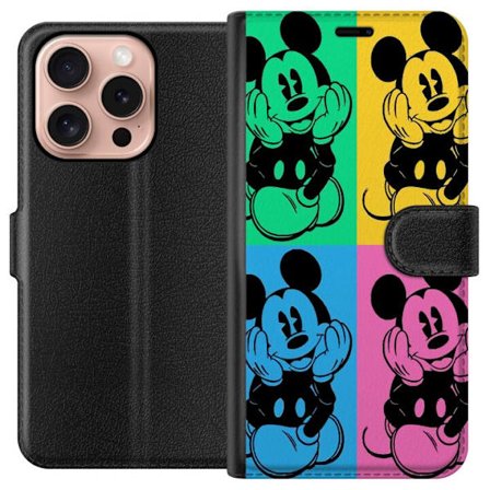 Kompatibelt Plånboksfodral till Apple Apple iPhone 16 Pro Mickey Mouse popkonst affisch färgglad Disney retroserie tecknad ikonisk figur Andy Warhol