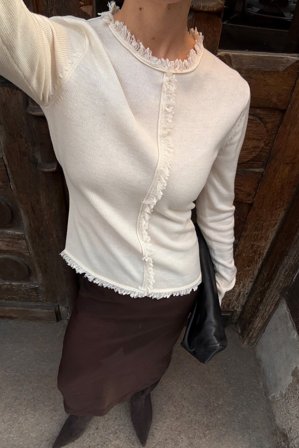 NA-KD Knitted Fringe Detail Top - Strikkede toppe - Råhvid - M