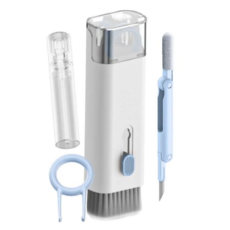 Tastaturrenser børste, 7 i 1 tastatur rengjøringsbørste sett, multifunksjonell tastatur øretelefon rengjøringsmiddel med tastehetter (blå)