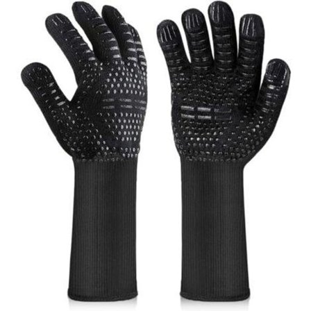 BBQ Handsker, Varmebestandige Ovnhandsker, Varmebestandige Skridsikre Køkkenhandsker til BBQ, Grill, Ovn, Pejs Sort (Længde 32cm)