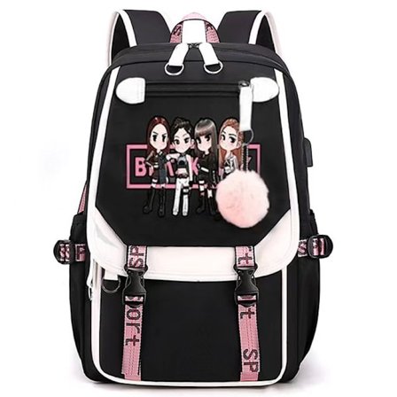 Blackpink Ryggsekk med Hodetelefonport, USB-ladingforsterker