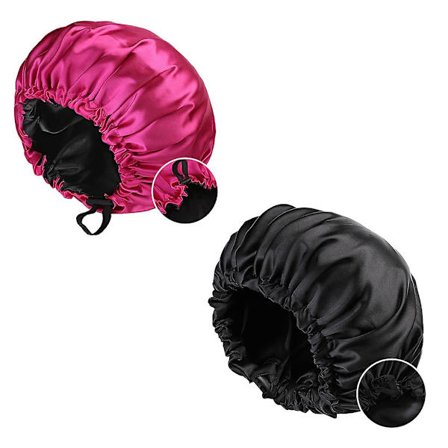 Vändbara Vattentäta Silky Satin Justerbara Nattmössor (rosaröd + svart) 2 st