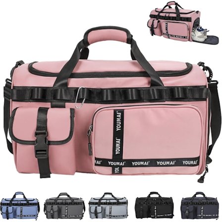Sportstaske til kvinder og mænd, 65L vandtæt stor rejsetaske med skorum og vådrum, til rejser